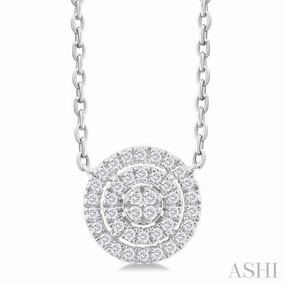 1/6 Ctw Double Halo Round Shape Petite Round Cut Diamond Fashion Pendant With Chain in 10K White Gold Personal Gift
