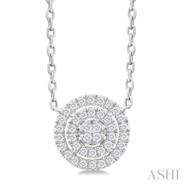 1/6 Ctw Double Halo Round Shape Petite Round Cut Diamond Fashion Pendant With Chain in 10K White Gold Personal Gift