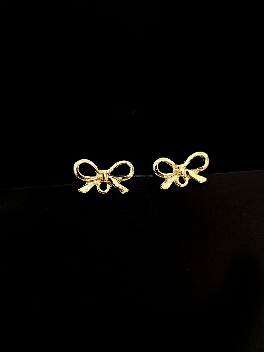 Golden bow knot Stud Earring Findings 304 Stainless Steel stud Pin Cadmium Free & Lead Free SSEF3 2 pieces Brilliant Design Chic Product