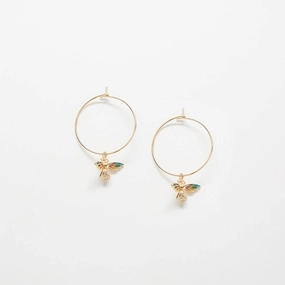 Pave Bee Hoop Drop Earrings Simple Element