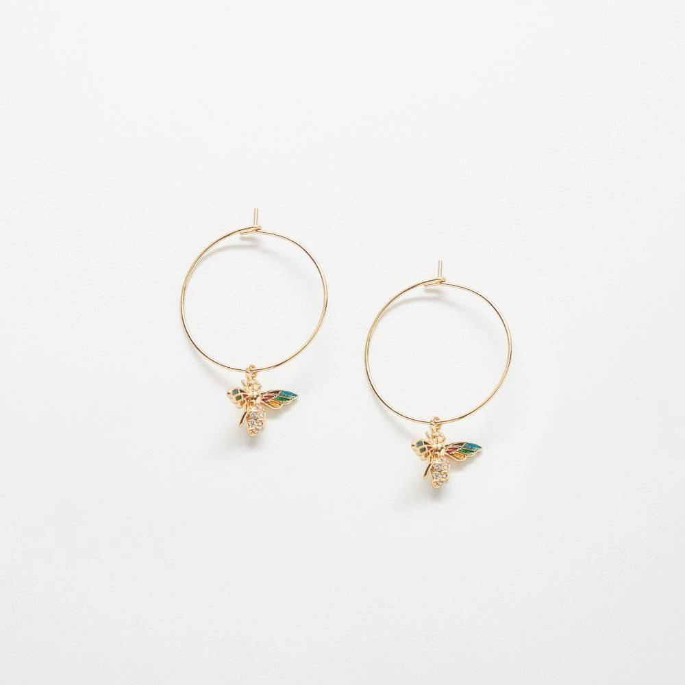 Pave Bee Hoop Drop Earrings Simple Element