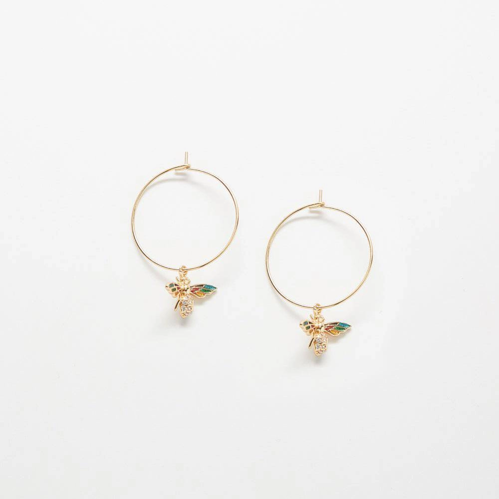 Summer Item Sparkling Trinket Pave Bee Hoop Drop Earrings