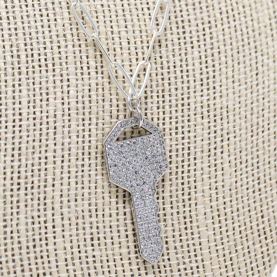 Bold Finish Pave Key Necklace