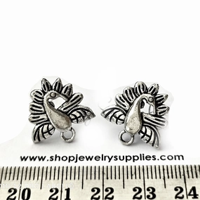 Retro Piece Peacock earring Silver stud earring components metal earrings findings ESS91