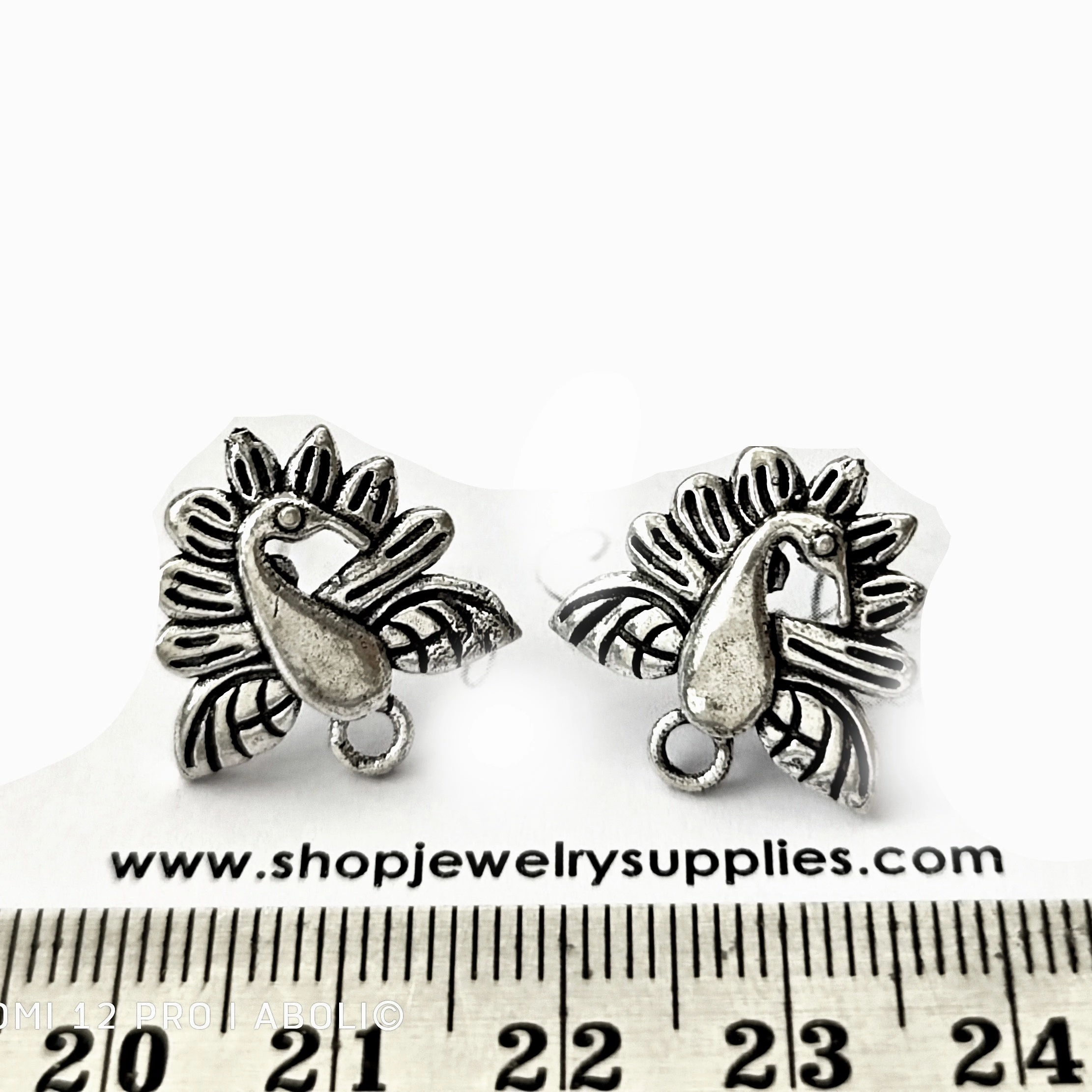 Retro Piece Peacock earring Silver stud earring components metal earrings findings ESS91