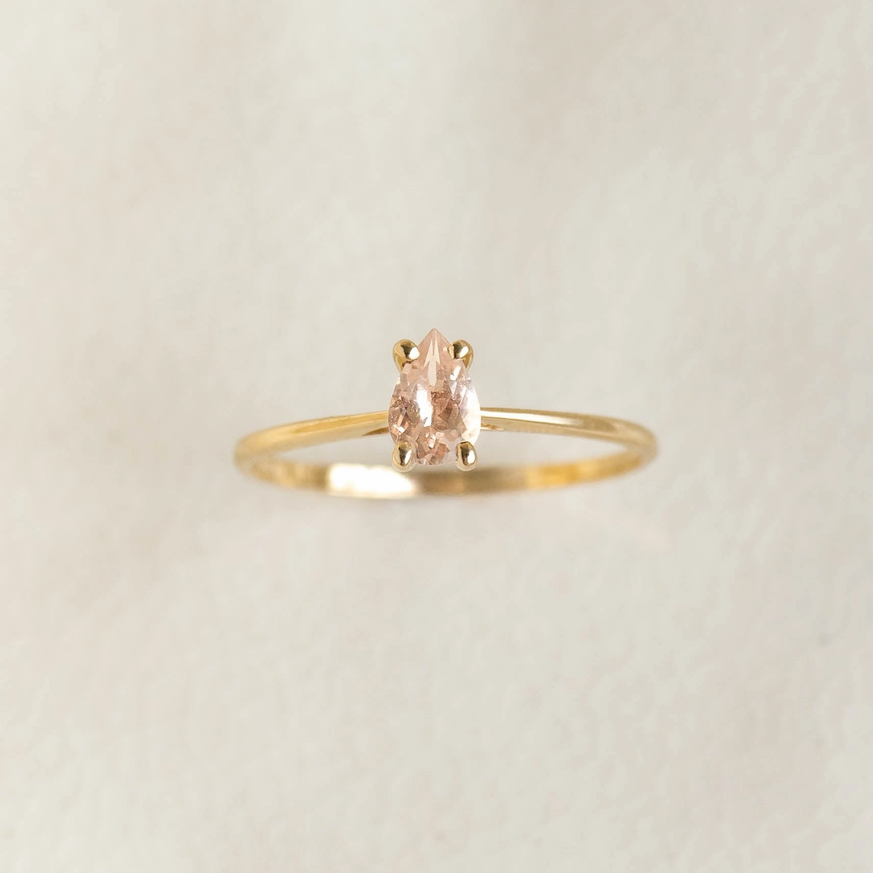 Holiday Party Pear Shaped Morganite Ring 14k Gold - Martine
