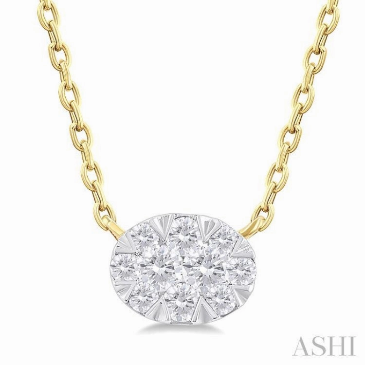 1/10 Ctw Lovebright Petite East-West Set Oval Shape Round Cut Diamond Fashion Pendant With Chain in 10K Yellow Gold Magnificent Accessory