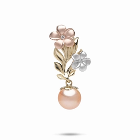 High-Quality Present Simple Gift Pearls in Bloom Plumeria Peach Freshwater Pearl Pendant in Tri Color Gold with Diamonds