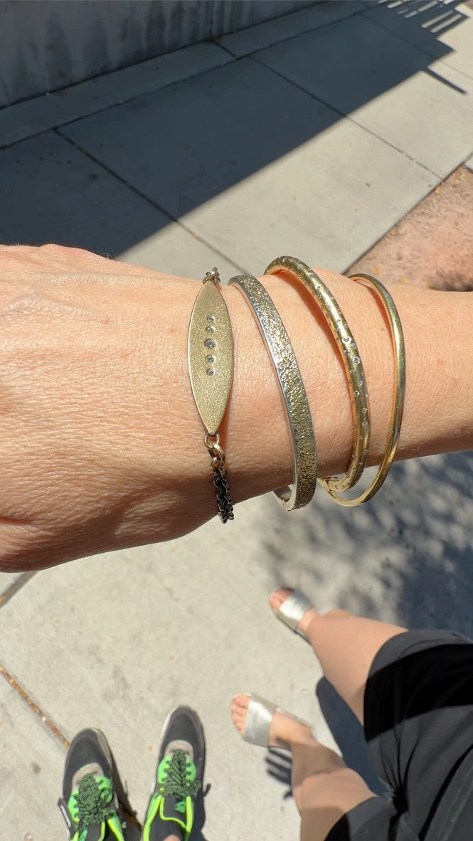 Graceful Contour Style Match Peas in a Pod Bracelet- 14k Gold, Oxidized Silver   VS White Diamonds