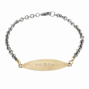 Statement Edge Peas in a Pod Bracelet- 14k Gold, Oxidized Silver   VS White Diamonds