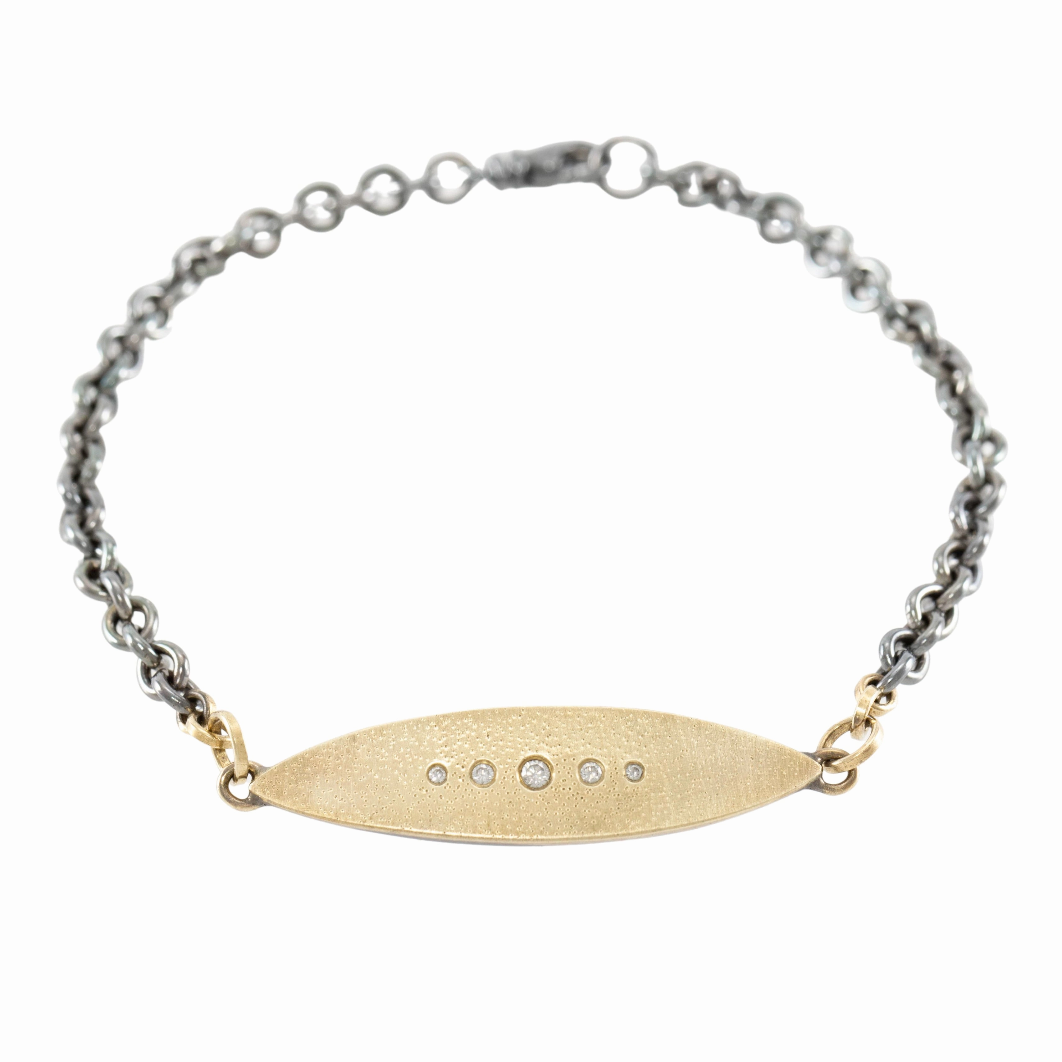 Statement Edge Peas in a Pod Bracelet- 14k Gold, Oxidized Silver   VS White Diamonds
