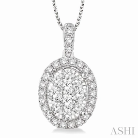1 1/2 Ctw Oval Shape Diamond Lovebright Pendant in 14K White Gold with Chain Affordable Present Chic Minimal