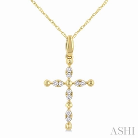 1/20 Ctw Cross Marquise and Ball Bead Motif Round Cut Diamond Fashion Pendant With Chain in 10K Yellow Gold Durable piece