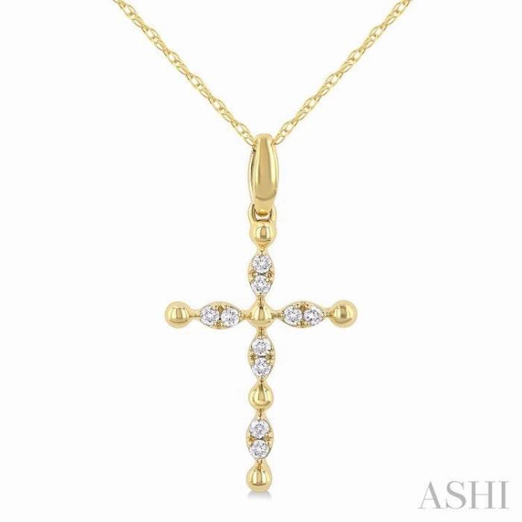 1/20 Ctw Cross Marquise and Ball Bead Motif Round Cut Diamond Fashion Pendant With Chain in 10K Yellow Gold Durable piece