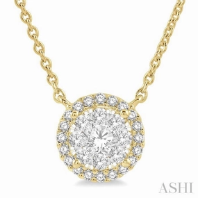 1/3 Ctw Circular Round Cut Diamond Lovebright Pendant With Chain in 14K Yellow and White Gold Dramatic Accent Signature Present