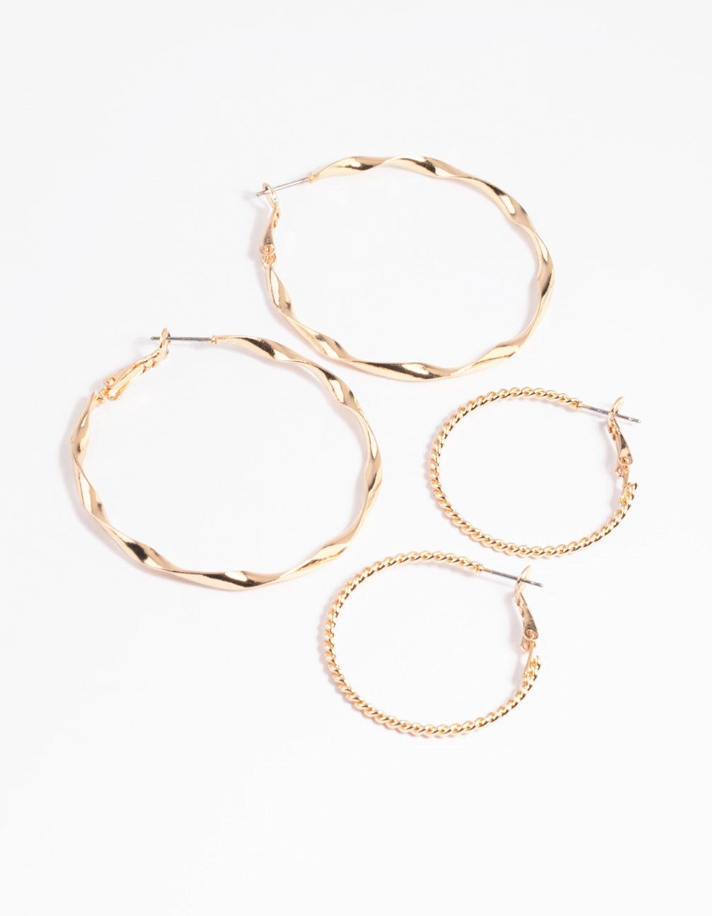 Ornate Design Gold Twisted Ribbon Hoop Earring Set