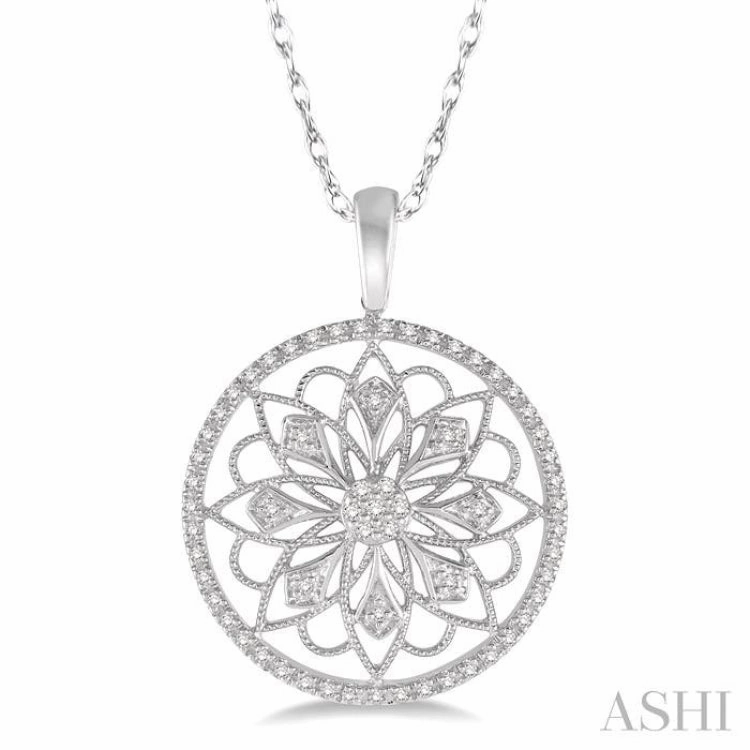 1/5 Ctw Round Cut Diamond Circle Flower Pendant in 10K White Gold with Chain Refined Piece Pure Charm