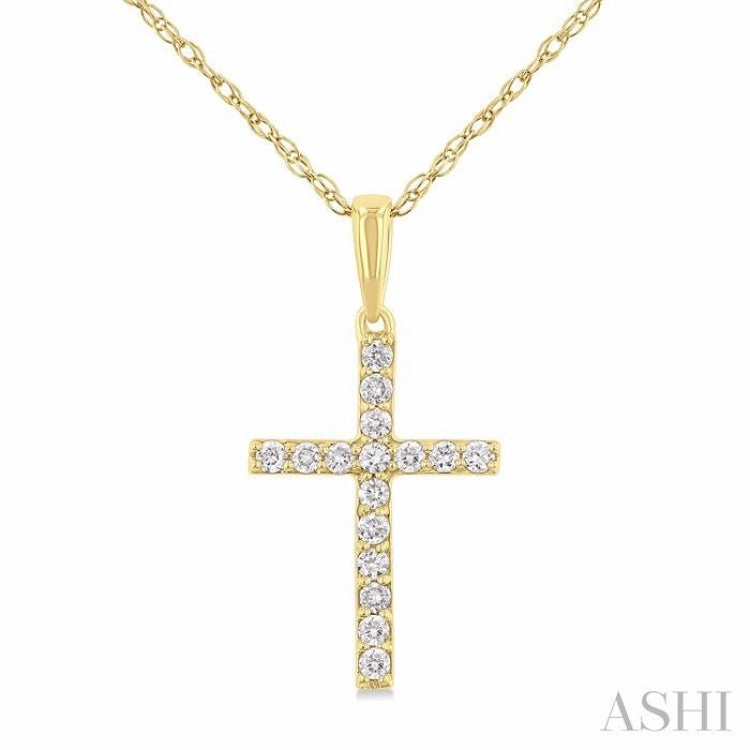 For School 1/10 Ctw Cross Round Cut Diamond Fashion Pendant With Chain in 14K Yellow Gold