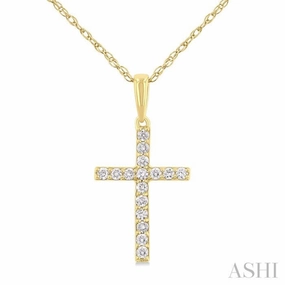 For School 1/10 Ctw Cross Round Cut Diamond Fashion Pendant With Chain in 14K Yellow Gold