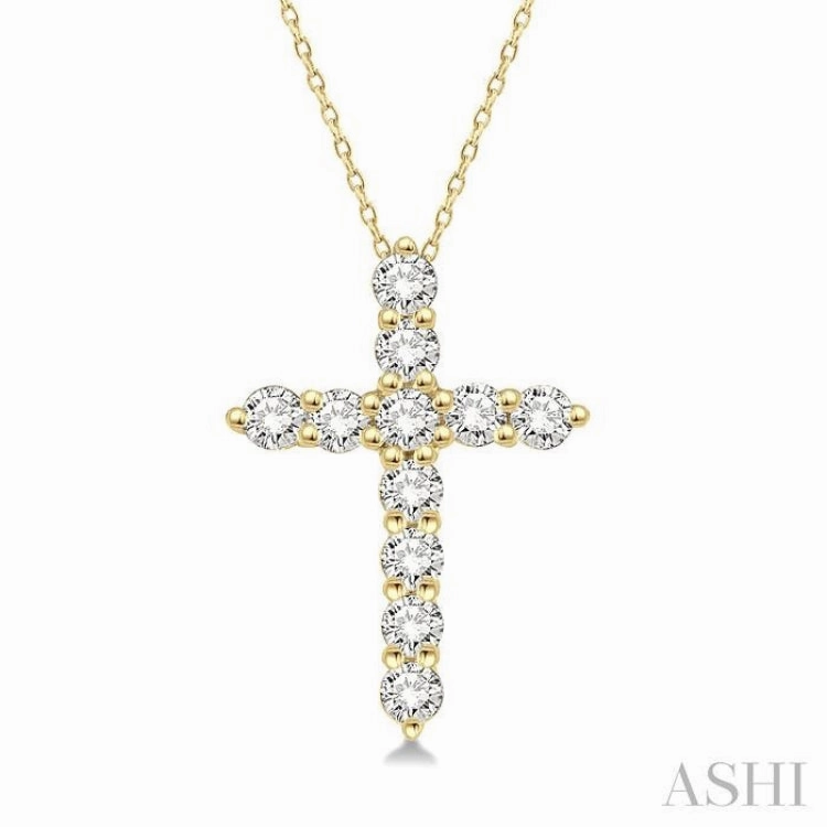 1/4 Ctw Round Cut Diamond Cross Pendant With Chain in 14K Yellow Gold Marvelous Accessory