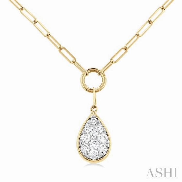 1/4 Ctw Lovebright Pear Shape Round Cut Diamond Paperclip Necklace in 14K Yellow & White Gold Amazing Style