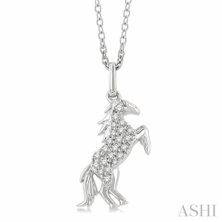 Happy Day 1/8 Ctw Petite Horse Round Cut Diamond Fashion Pendant With Chain in 10K White Gold