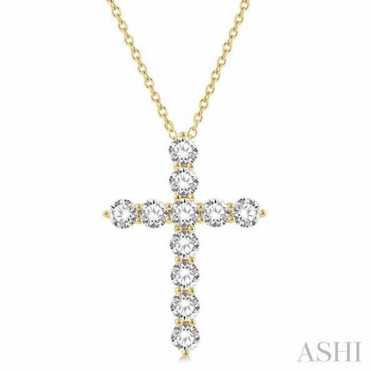 4 Ctw Round Cut Diamond Cross Pendant in 14K Yellow Gold with Chain Autumn Gift Exquisite Accessory