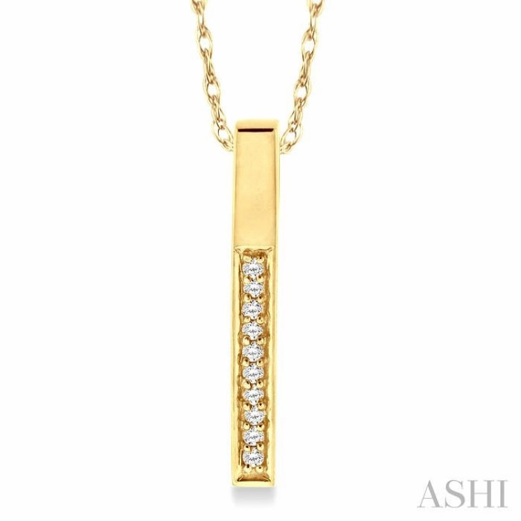 1/10 Ctw Round Cut Diamond Stick Pendant in 10K Yellow Gold with Chain Graceful Look Refined Accent