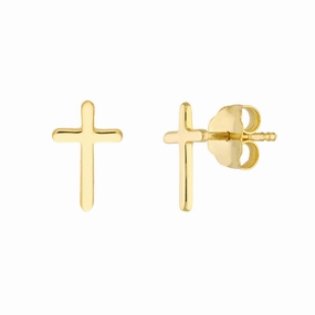 Ornate Accent Refined Essential 14k Yellow Gold Cross Stud Earrings