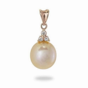 Formal Event Piece Pearl Accessory Pink Freshwater Pearl Pendant in Rose Gold with Diamonds - 10-11mm