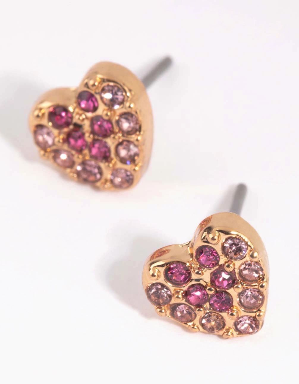 Casual Pair Sophisticated Shine Pink Ombre Diamante Heart Stud Earrings
