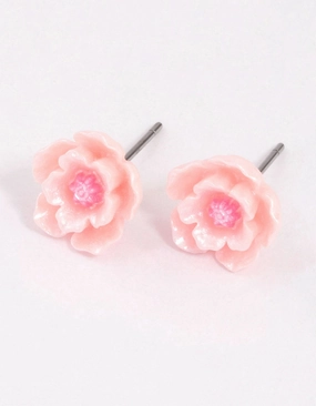 Pink Pearlised Flower Stud Earrings Exclusive Jewelry Festive Touch
