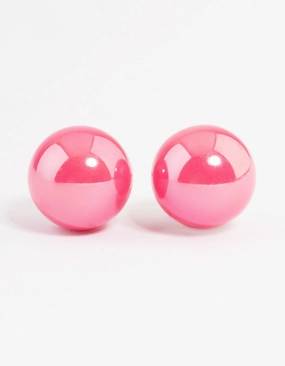 Daily Layer Pink Shiny Ball Stud Earrings