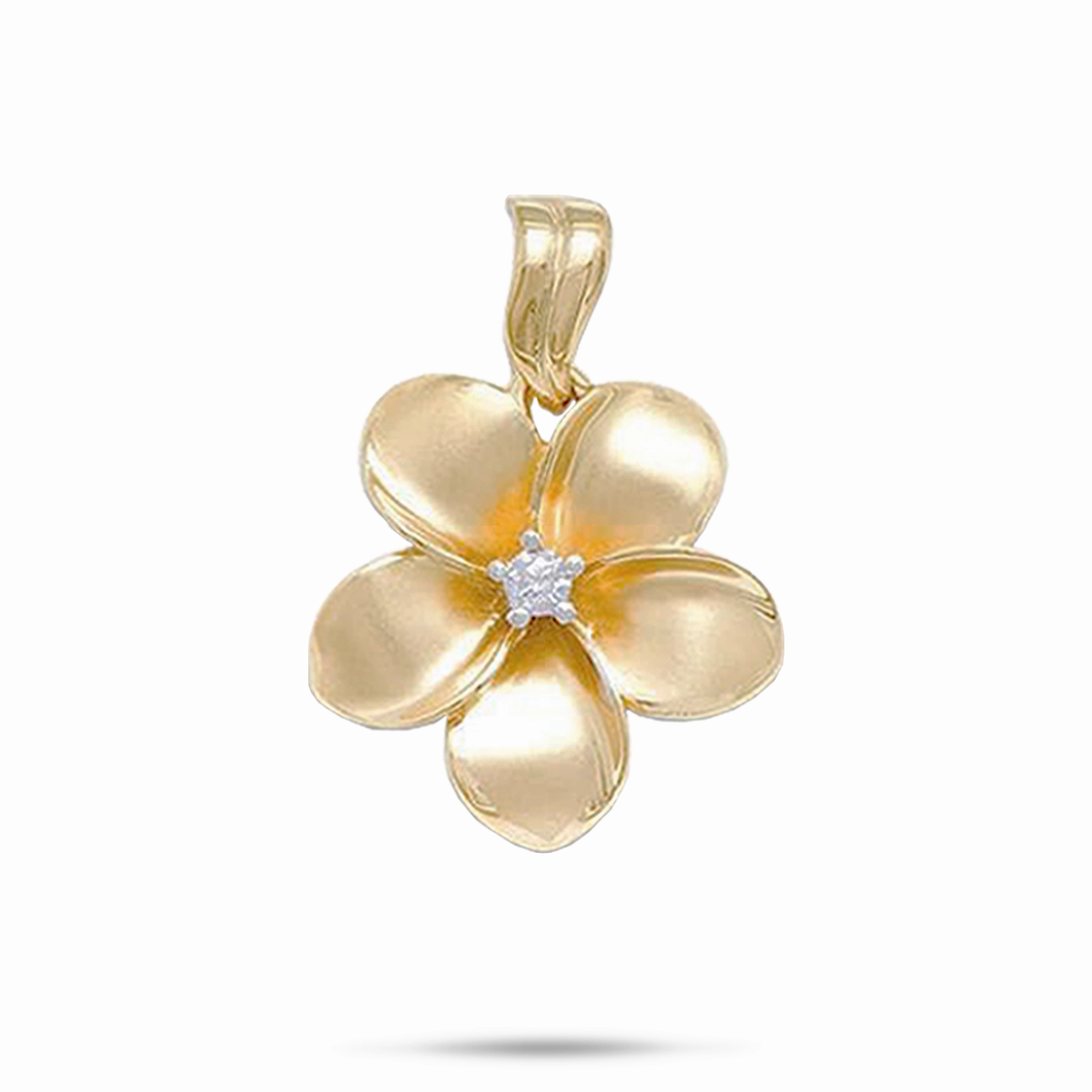 Plumeria Pendant in Gold with Diamond - 23mm Gift For Friend