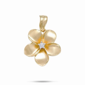 Plumeria Pendant in Gold with Diamond - 23mm Gift For Friend