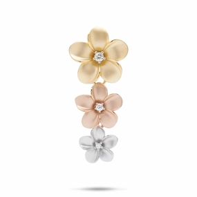 Shared Jewelry Cultural Accent Plumeria Pendant in Tri Color Gold with Diamonds - 38mm