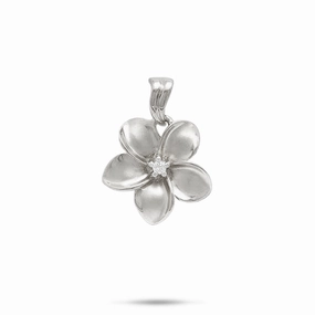 Pretty Design Plumeria Pendant in White Gold with Diamond - 18mm