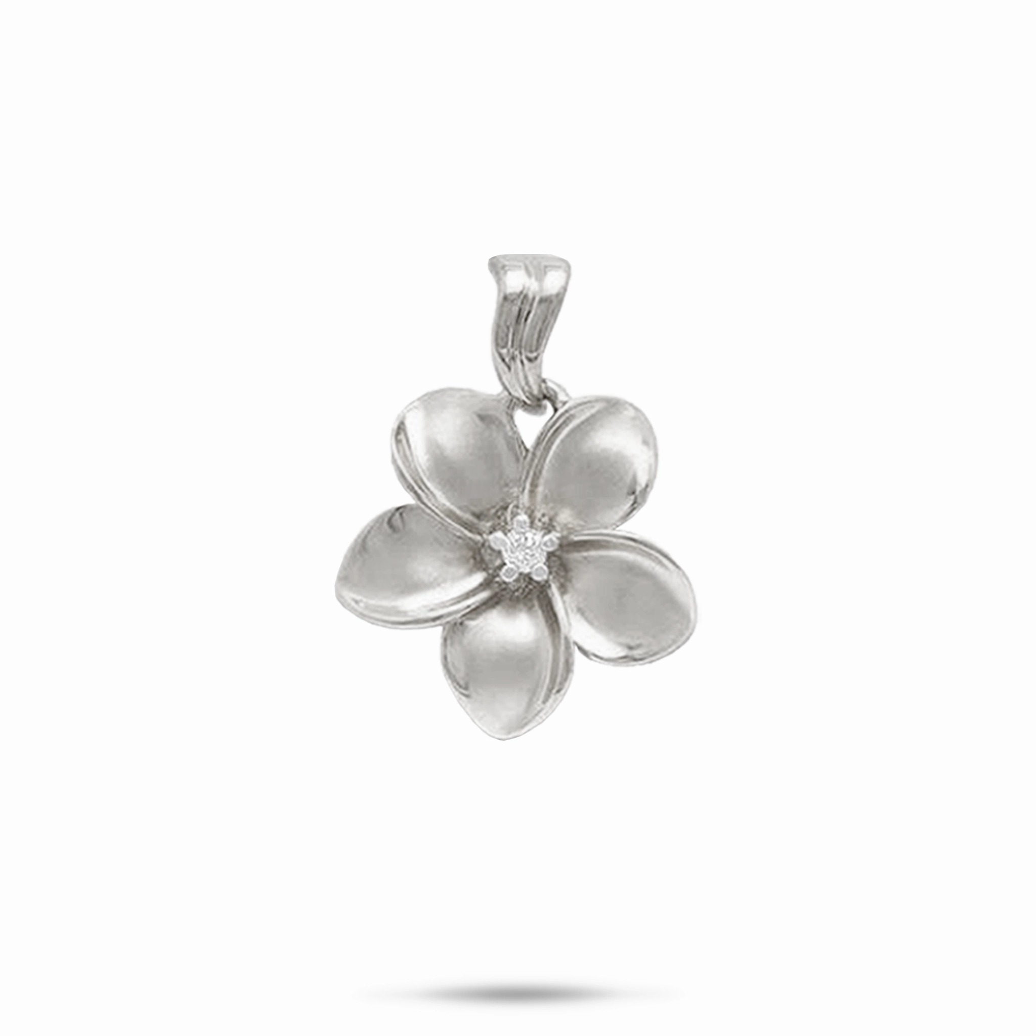 Pretty Design Plumeria Pendant in White Gold with Diamond - 18mm