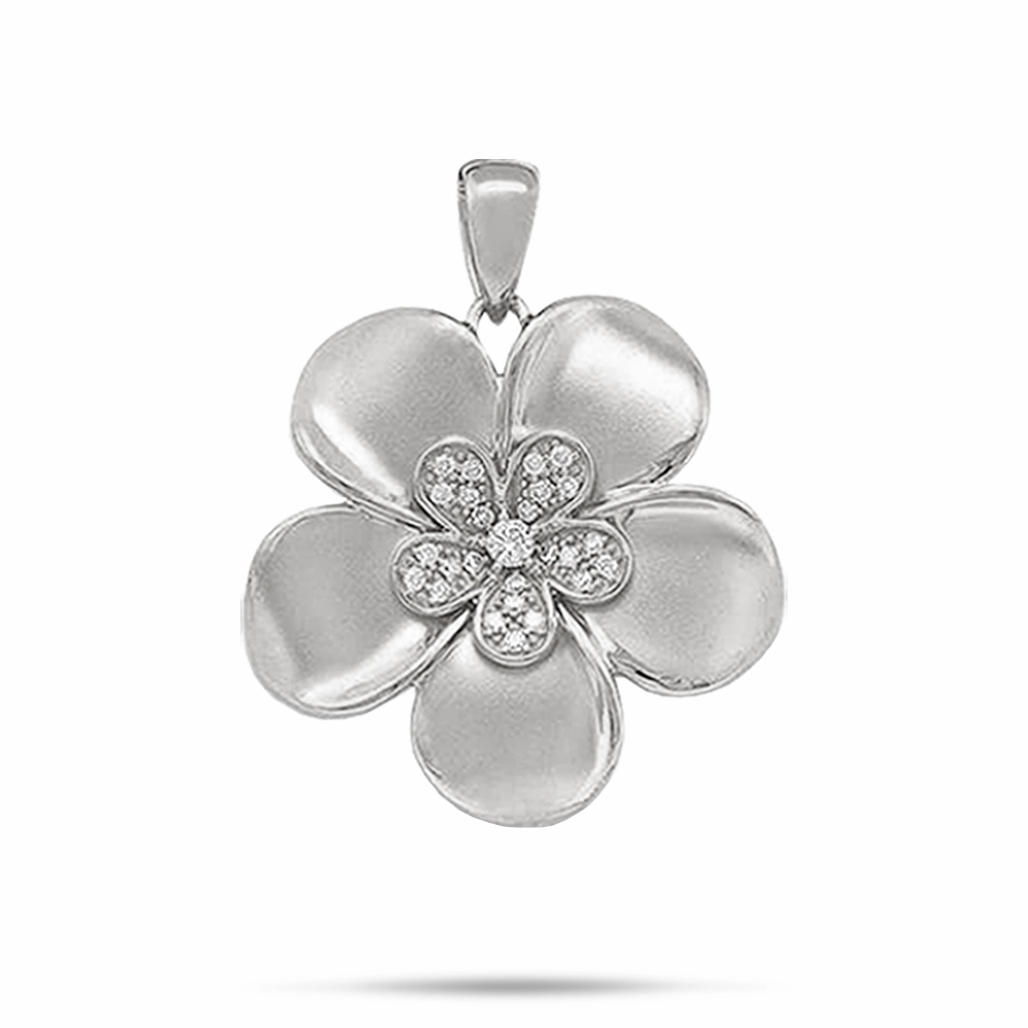 Providing Accessory High-Quality Ornament Plumeria Pendant in White Gold with Diamonds - 28mm