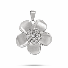 Providing Accessory High-Quality Ornament Plumeria Pendant in White Gold with Diamonds - 28mm