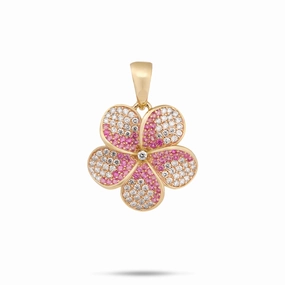 Plumeria Pink Sapphire Pendant in Gold with Diamonds - 20mm Elegant Jewelry Fresh Detail