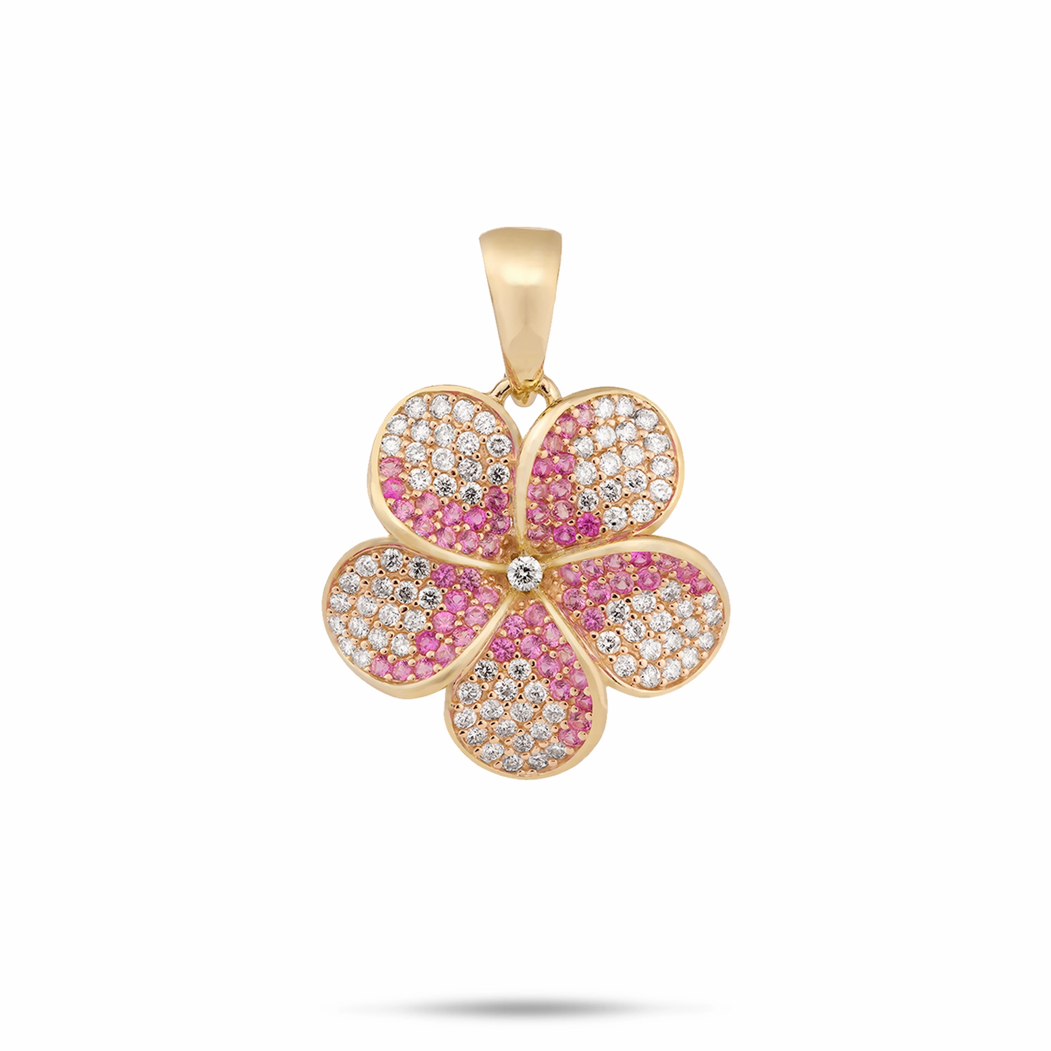 Plumeria Pink Sapphire Pendant in Gold with Diamonds - 20mm Elegant Jewelry Fresh Detail