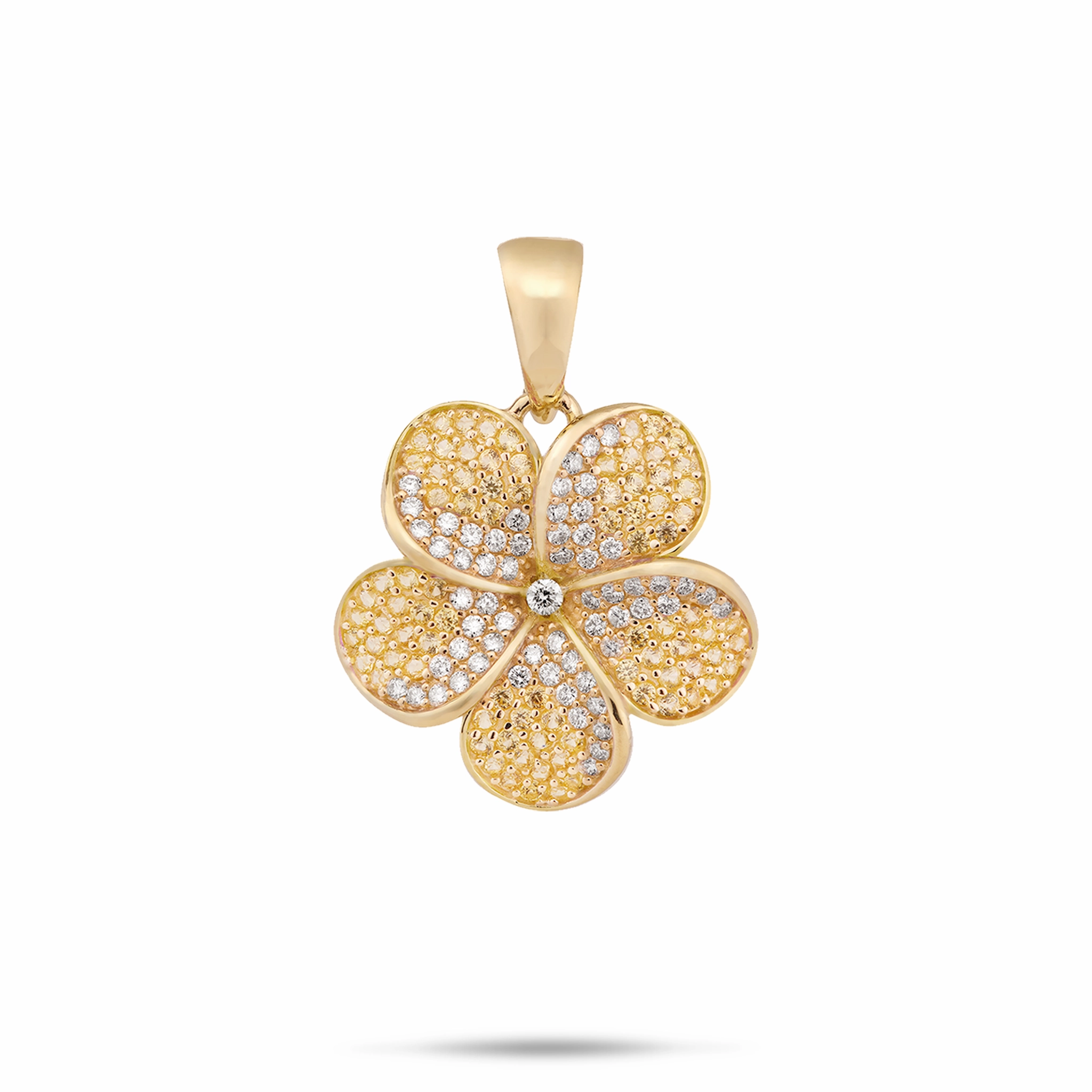 Holiday Jewelry Plumeria Yellow Sapphire Pendant in Gold with Diamonds - 20mm