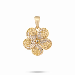 Holiday Jewelry Plumeria Yellow Sapphire Pendant in Gold with Diamonds - 20mm