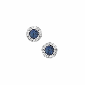 14K White Gold Blue Sapphire and Diamond Halo Stud Earrings Winter Item
