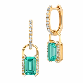 Sturdy Choice Lightweight Creation 14K Yellow Gold Chatham Lab Grown Chrysoberyl & Diamond Drop Earrings