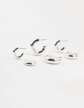 Silver Plated Chunky Bubble Hoop Earrings 3-Pack Graceful Line