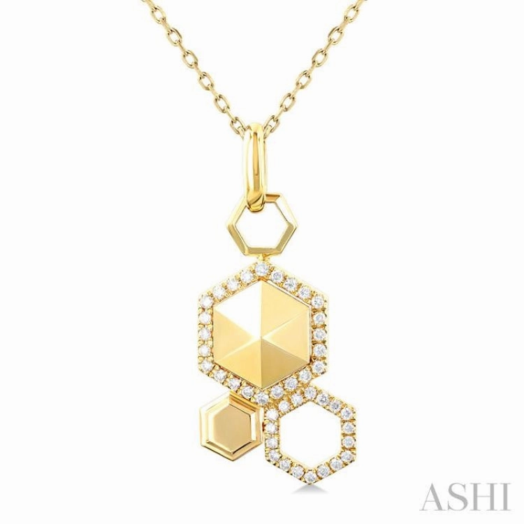 1/4 Ctw Hexagon Motif Single Cut Diamond Fashion Pendant With Chain in 14K Yellow Gold Always Piece Vogue Style