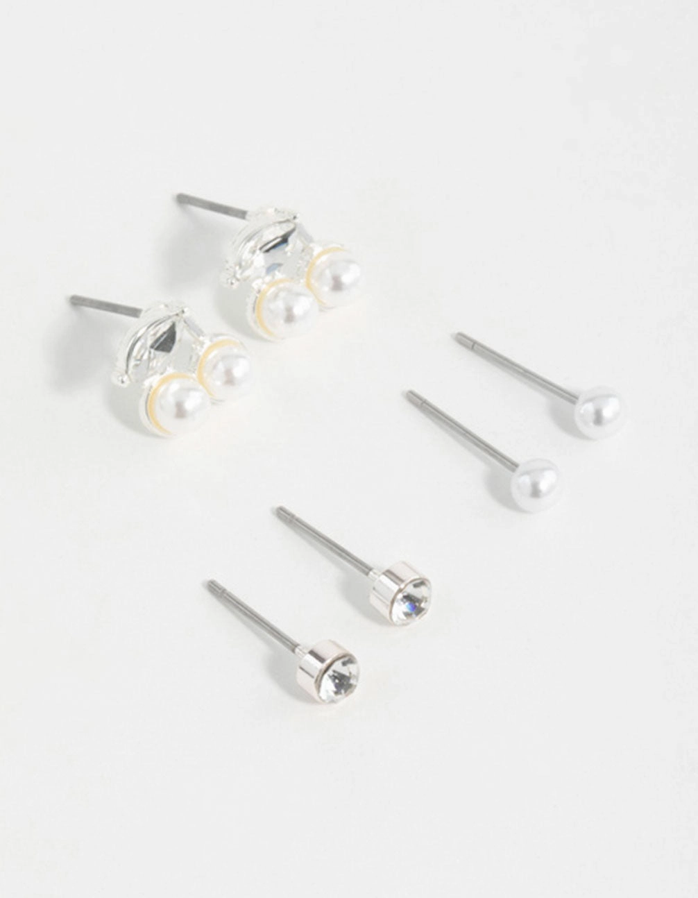 Silver Pearl Diamante & Cherry Earrings 3-Pack Crisp Accent Elegant Touch