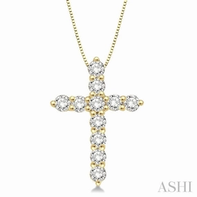 Elegant Fit 1/2 Ctw Round Cut Diamond Cross Pendant in 14K Yellow Gold with Chain